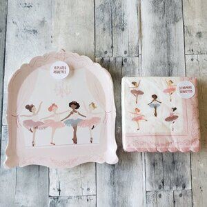 NWT Meri Meri Ballerinas on Stage Shaped Paper Plates (16) + Paper Napkins (32)